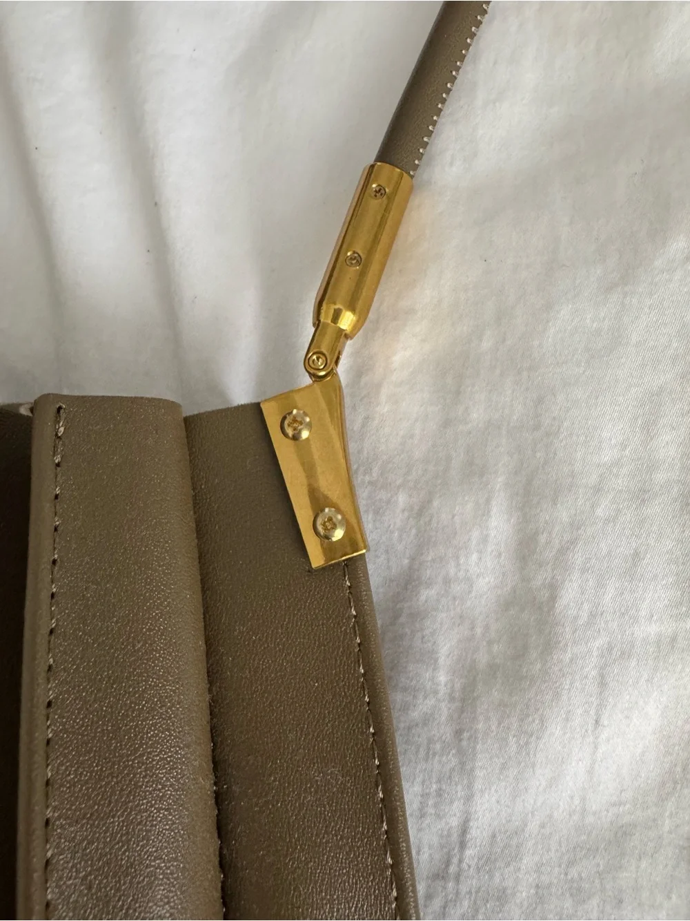 Melie Bianco Olive Pleated Shoulder Bag with Gold Hardware
